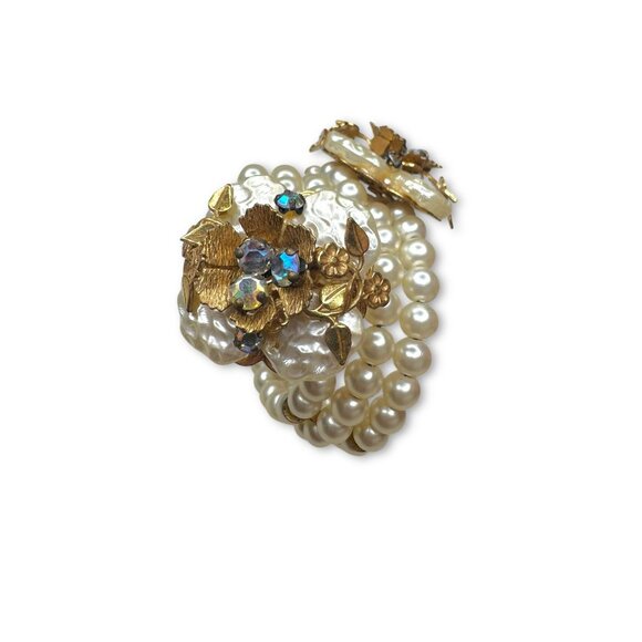 Miriam Haskell Faux Pearl Aurora Borealis Necklace Bracelet Earrings Set - Picture 7 of 13